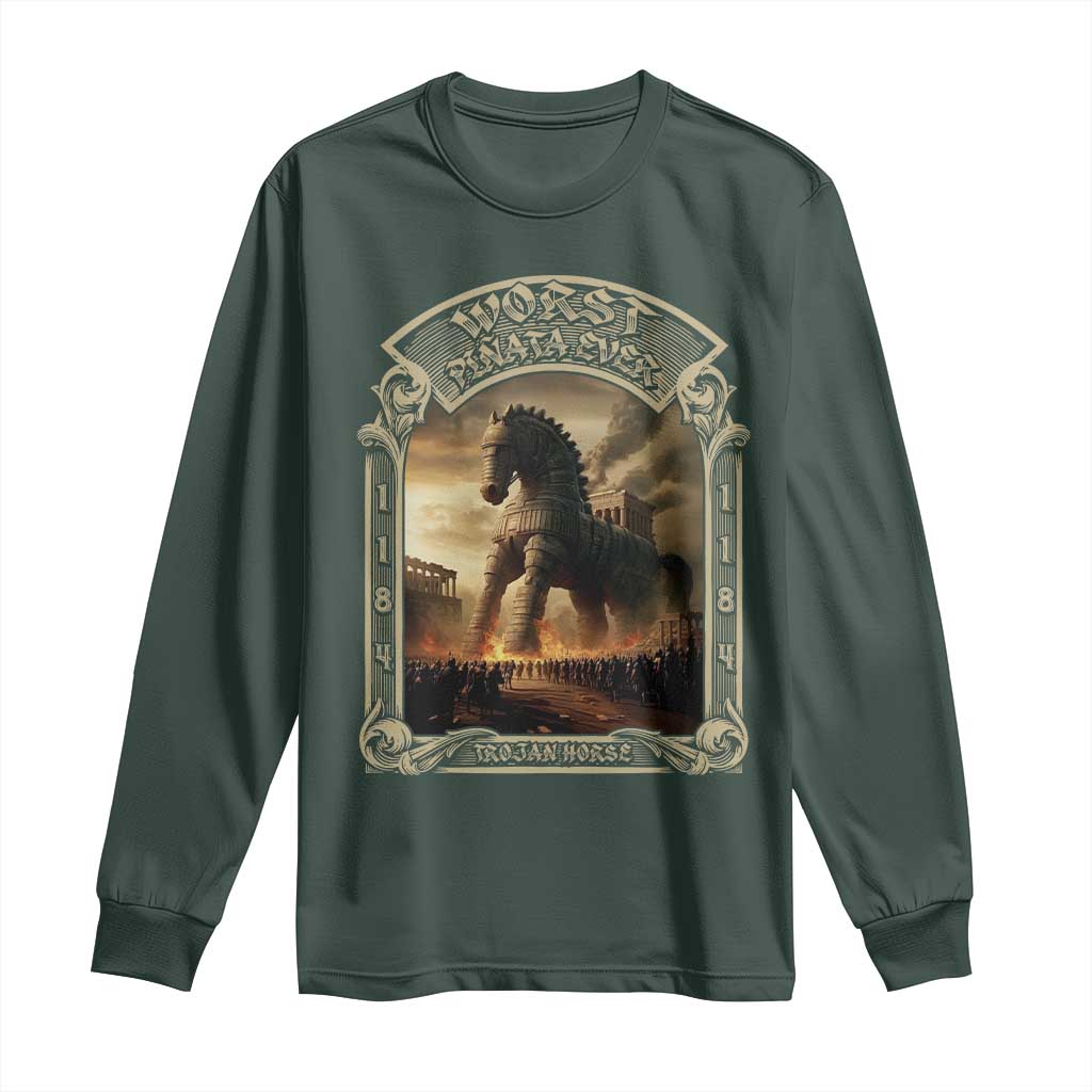 Trojan Horse Long Sleeve Shirt Ancient Greek Epic Mythlogy History Lover TS09 Dark Forest Green Print Your Wear