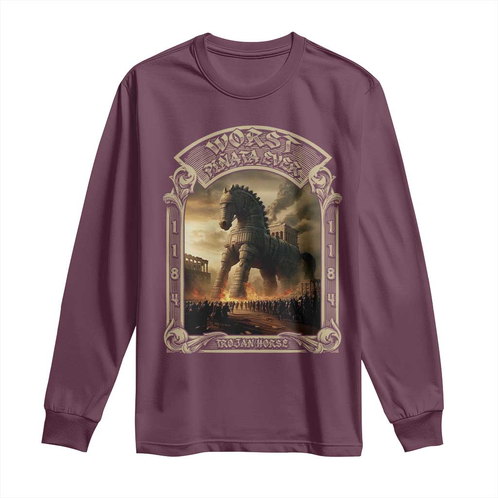 Trojan Horse Long Sleeve Shirt Ancient Greek Epic Mythlogy History Lover TS09 Maroon Print Your Wear