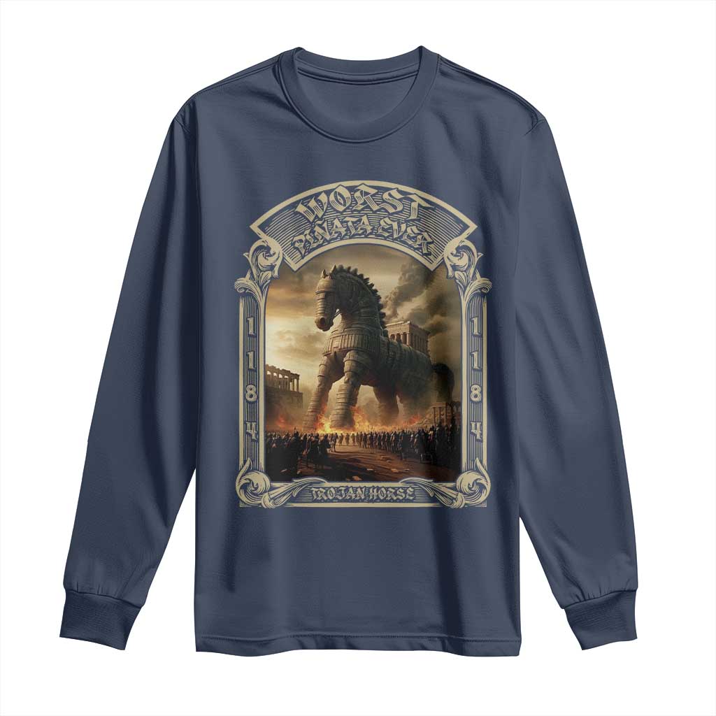 Trojan Horse Long Sleeve Shirt Ancient Greek Epic Mythlogy History Lover TS09 Navy Print Your Wear