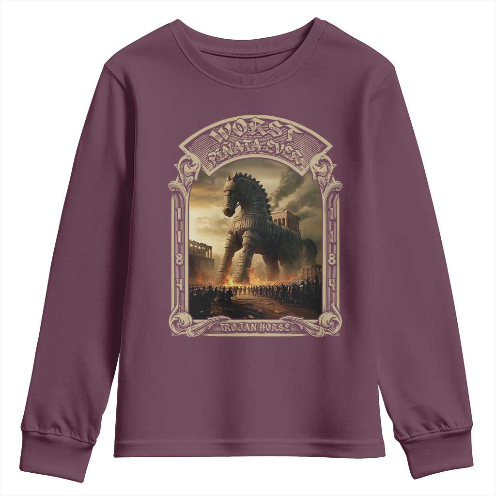 Trojan Horse Youth Sweatshirt Ancient Greek Epic Mythlogy History Lover TS09 Maroon Print Your Wear