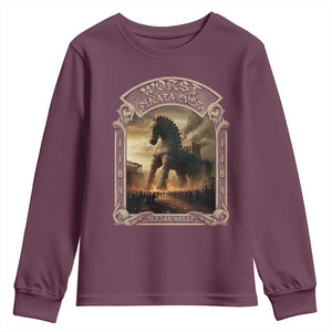Trojan Horse Youth Sweatshirt Ancient Greek Epic Mythlogy History Lover TS09 Maroon Print Your Wear