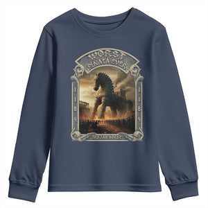 Trojan Horse Youth Sweatshirt Ancient Greek Epic Mythlogy History Lover TS09 Navy Print Your Wear