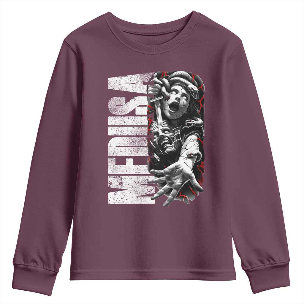 Greek Mythology Medusa Youth Sweatshirt TS09 Maroon Print Your Wear