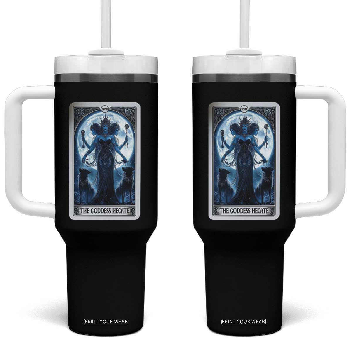 Greek Mythology Hecate Triple Goddess Tumbler With Handle Moon Pagan Gothic Witch TS09 One Size: 40 oz Black Print Your Wear