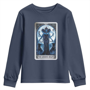 Greek Mythology Hecate Triple Goddess Youth Sweatshirt Moon Pagan Gothic Witch TS09 Navy Print Your Wear