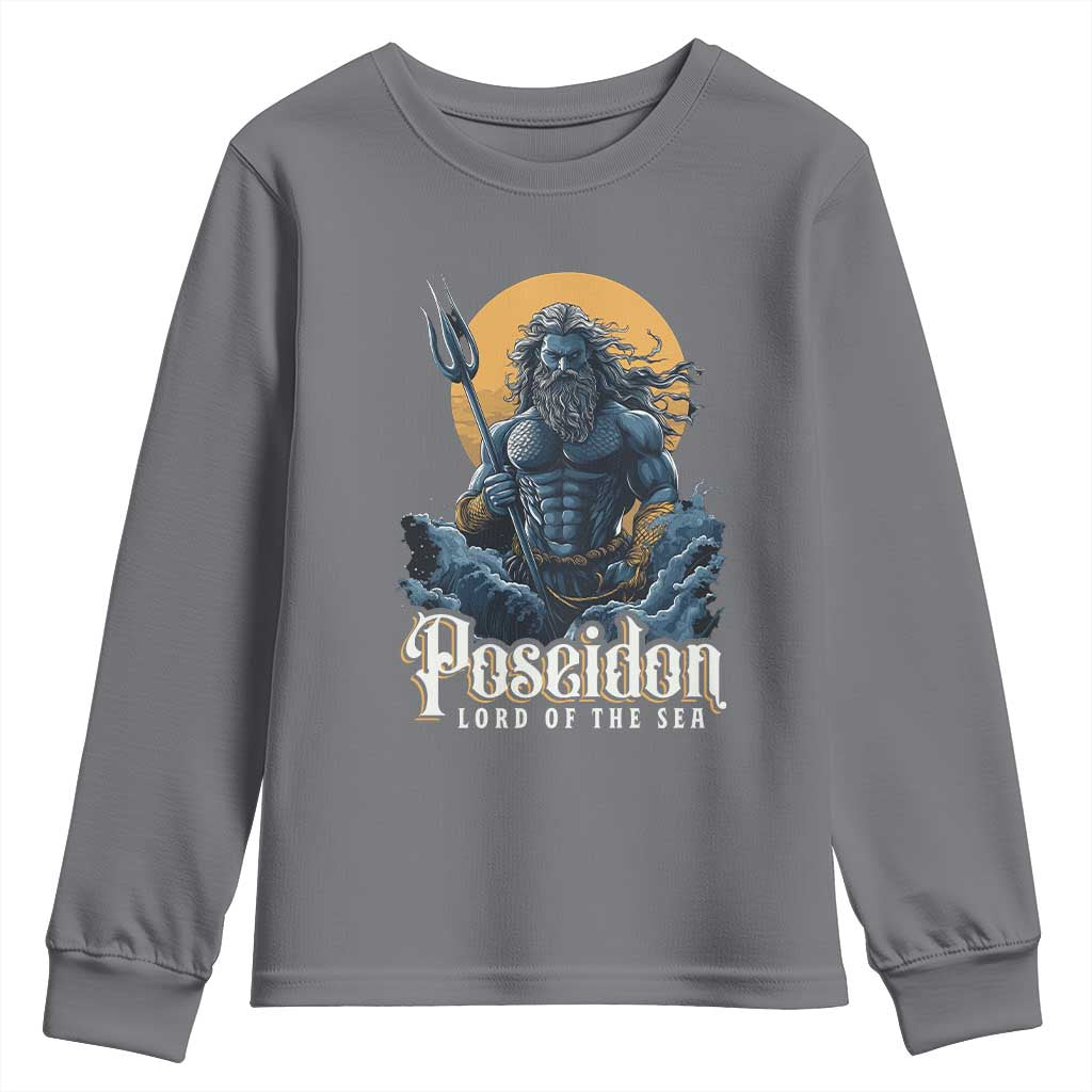 Ancient Greek Mythology Poseidon Youth Sweatshirt Lord Of The Sea Trident TS09 Charcoal Print Your Wear