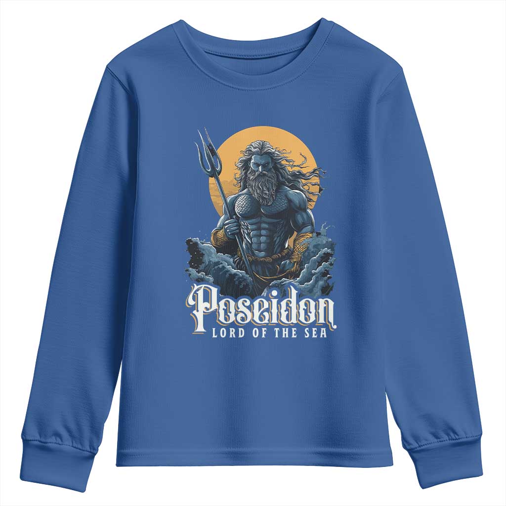 Ancient Greek Mythology Poseidon Youth Sweatshirt Lord Of The Sea Trident TS09 Royal Blue Print Your Wear