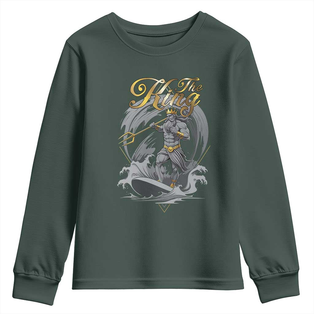 Greek Mythology Poseidon Youth Sweatshirt The King Triton Mermaid Dad TS09 Dark Forest Green Print Your Wear