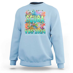 Scuba VBS 2024 Sweatshirt Diving Into Friendship Vacation Bible School TS09 Light Blue Print Your Wear