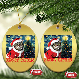 Santa Cat Xmas Christmas Ornament Meowy Catmas Starry Night Christmas Tree TS09 Oval Gold Print Your Wear