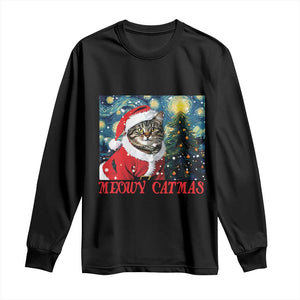 Santa Cat Christmas Long Sleeve Shirt Meowy Catmas Starry Night Christmas Tree TS09 Black Print Your Wear