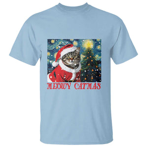 Santa Cat Christmas T Shirt Meowy Catmas Starry Night Christmas Tree TS09 Light Blue Print Your Wear