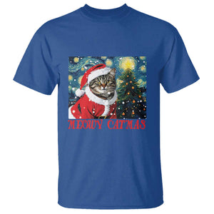 Santa Cat Christmas T Shirt Meowy Catmas Starry Night Christmas Tree TS09 Royal Blue Print Your Wear