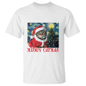 Santa Cat Christmas T Shirt Meowy Catmas Starry Night Christmas Tree TS09 White Print Your Wear