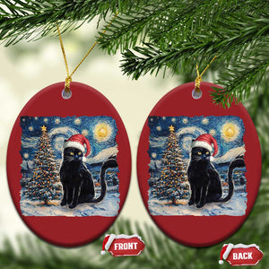 Xmas Black Cat Christmas Ornament Meowy Catmas Starry Night Santa Cat TS09 Oval Red Print Your Wear