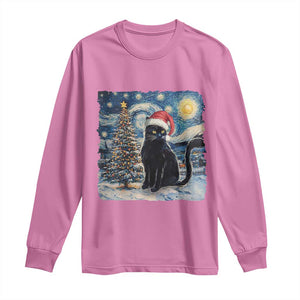 Christmas Black Cat Long Sleeve Shirt Meowy Catmas Starry Night Santa Cat TS09 Azalea Print Your Wear