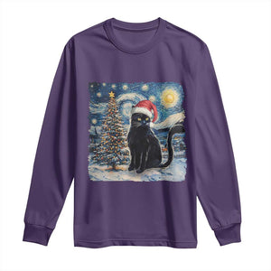 Christmas Black Cat Long Sleeve Shirt Meowy Catmas Starry Night Santa Cat TS09 Purple Print Your Wear