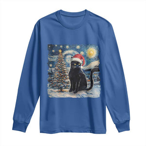 Christmas Black Cat Long Sleeve Shirt Meowy Catmas Starry Night Santa Cat TS09 Royal Blue Print Your Wear