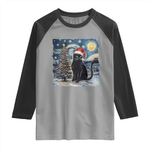 Christmas Black Cat Raglan Shirt Meowy Catmas Starry Night Santa Cat TS09 Sport Gray Black Print Your Wear