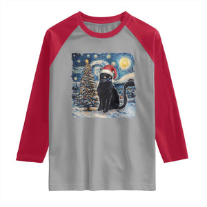 Christmas Black Cat Raglan Shirt Meowy Catmas Starry Night Santa Cat TS09 Sport Gray Red Print Your Wear
