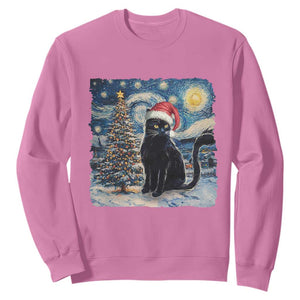 Christmas Black Cat Sweatshirt Meowy Catmas Starry Night Santa Cat TS09 Azalea Print Your Wear