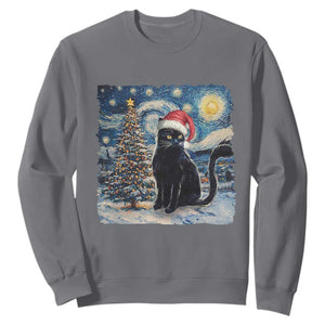 Christmas Black Cat Sweatshirt Meowy Catmas Starry Night Santa Cat TS09 Charcoal Print Your Wear