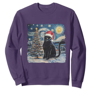 Christmas Black Cat Sweatshirt Meowy Catmas Starry Night Santa Cat TS09 Purple Print Your Wear