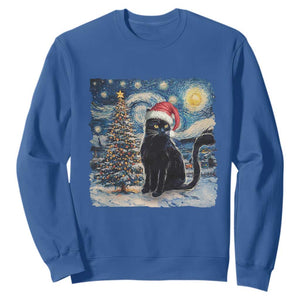 Christmas Black Cat Sweatshirt Meowy Catmas Starry Night Santa Cat TS09 Royal Blue Print Your Wear