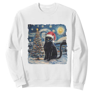 Christmas Black Cat Sweatshirt Meowy Catmas Starry Night Santa Cat TS09 White Print Your Wear