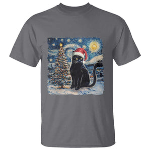 Christmas Black Cat T Shirt Meowy Catmas Starry Night Santa Cat TS09 Charcoal Print Your Wear