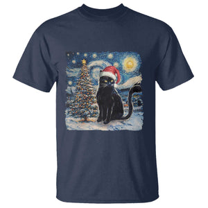 Christmas Black Cat T Shirt Meowy Catmas Starry Night Santa Cat TS09 Navy Print Your Wear