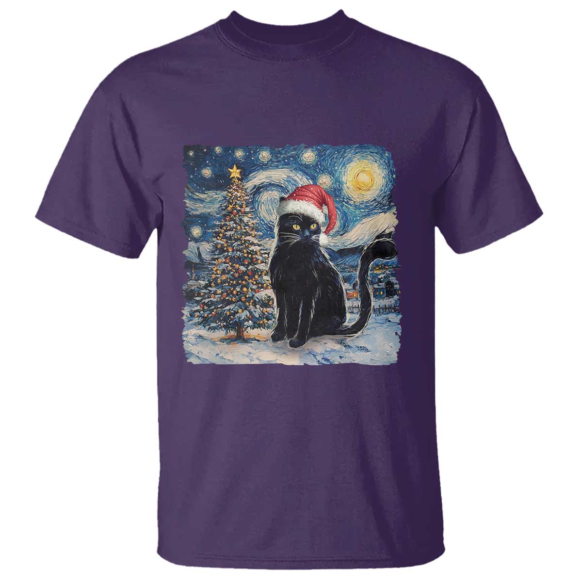 Christmas Black Cat T Shirt Meowy Catmas Starry Night Santa Cat TS09 Purple Print Your Wear