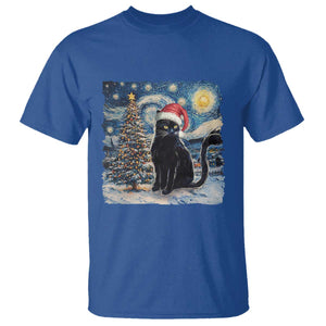 Christmas Black Cat T Shirt Meowy Catmas Starry Night Santa Cat TS09 Royal Blue Print Your Wear