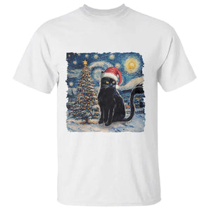 Christmas Black Cat T Shirt Meowy Catmas Starry Night Santa Cat TS09 White Print Your Wear