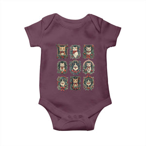 Christmas Cat Baby Onesie Vintage Kitten Victorian Holly Wreath TS09 Maroon Print Your Wear