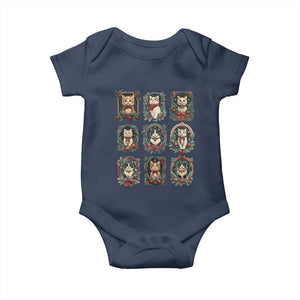 Christmas Cat Baby Onesie Vintage Kitten Victorian Holly Wreath TS09 Navy Print Your Wear