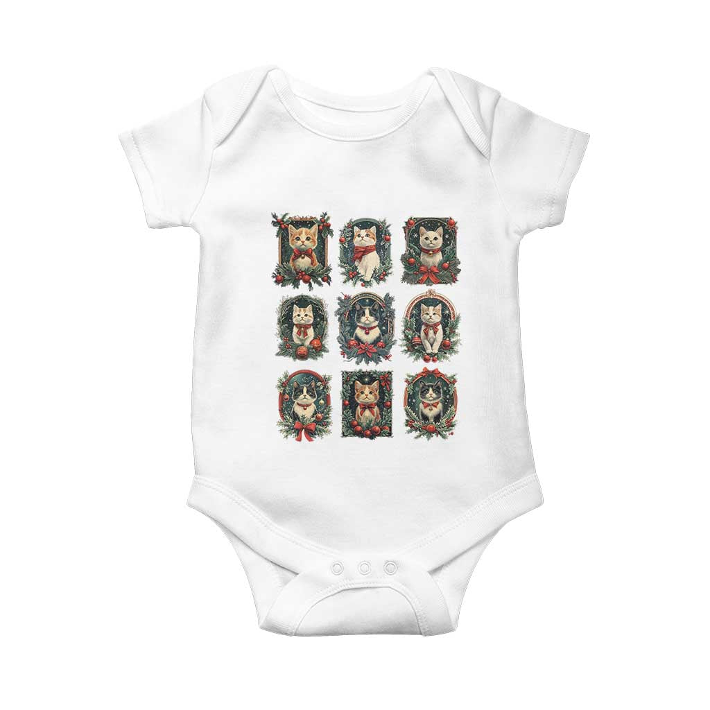 Christmas Cat Baby Onesie Vintage Kitten Victorian Holly Wreath TS09 White Print Your Wear