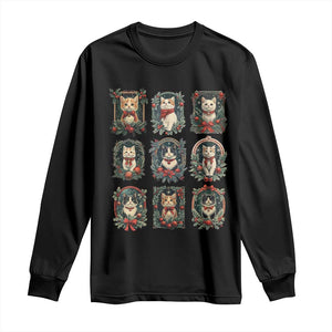 Christmas Cat Long Sleeve Shirt Vintage Kitten Victorian Holly Wreath TS09 Black Print Your Wear