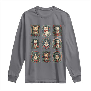 Christmas Cat Long Sleeve Shirt Vintage Kitten Victorian Holly Wreath TS09 Charcoal Print Your Wear