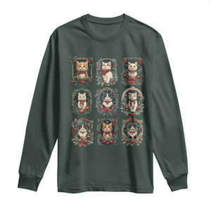 Christmas Cat Long Sleeve Shirt Vintage Kitten Victorian Holly Wreath TS09 Dark Forest Green Print Your Wear