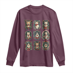 Christmas Cat Long Sleeve Shirt Vintage Kitten Victorian Holly Wreath TS09 Maroon Print Your Wear