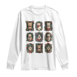 Christmas Cat Long Sleeve Shirt Vintage Kitten Victorian Holly Wreath TS09 White Print Your Wear