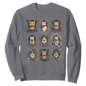 Christmas Cat Sweatshirt Vintage Kitten Victorian Holly Wreath TS09 Charcoal Print Your Wear