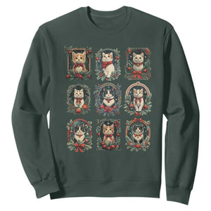 Christmas Cat Sweatshirt Vintage Kitten Victorian Holly Wreath TS09 Dark Forest Green Print Your Wear