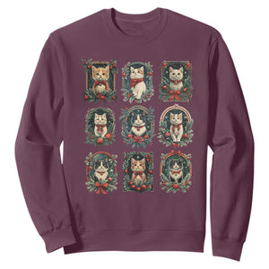 Christmas Cat Sweatshirt Vintage Kitten Victorian Holly Wreath TS09 Maroon Print Your Wear