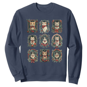 Christmas Cat Sweatshirt Vintage Kitten Victorian Holly Wreath TS09 Navy Print Your Wear