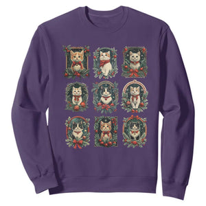 Christmas Cat Sweatshirt Vintage Kitten Victorian Holly Wreath TS09 Purple Print Your Wear