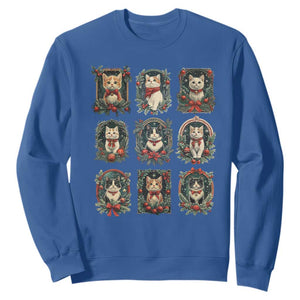 Christmas Cat Sweatshirt Vintage Kitten Victorian Holly Wreath TS09 Royal Blue Print Your Wear