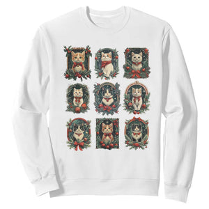 Christmas Cat Sweatshirt Vintage Kitten Victorian Holly Wreath TS09 White Print Your Wear