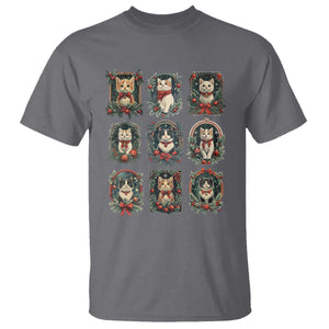 Christmas Cat T Shirt Vintage Kitten Victorian Holly Wreath TS09 Charcoal Print Your Wear